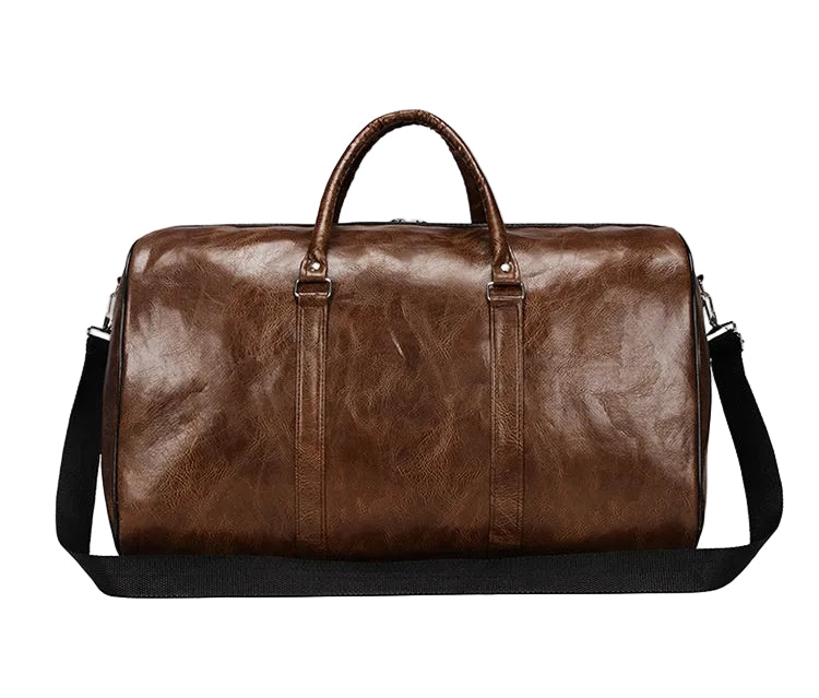 Sac de voyage polochon vintage en cuir marron – Grand sac week-end bandoulière