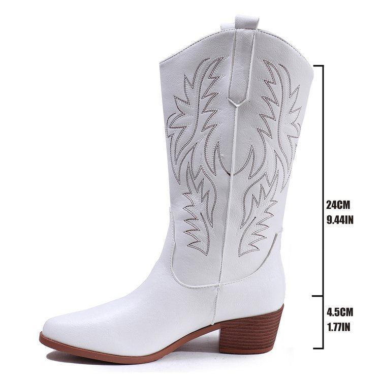 Women's Embroidered Ankle Boots - Chunky Heel Tribal Pattern Round Toe Martin Boots