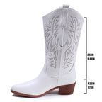 Women's Embroidered Ankle Boots - Chunky Heel Tribal Pattern Round Toe Martin Boots