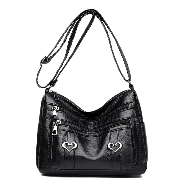 Leather Multi-Pockets Crossbody Bag