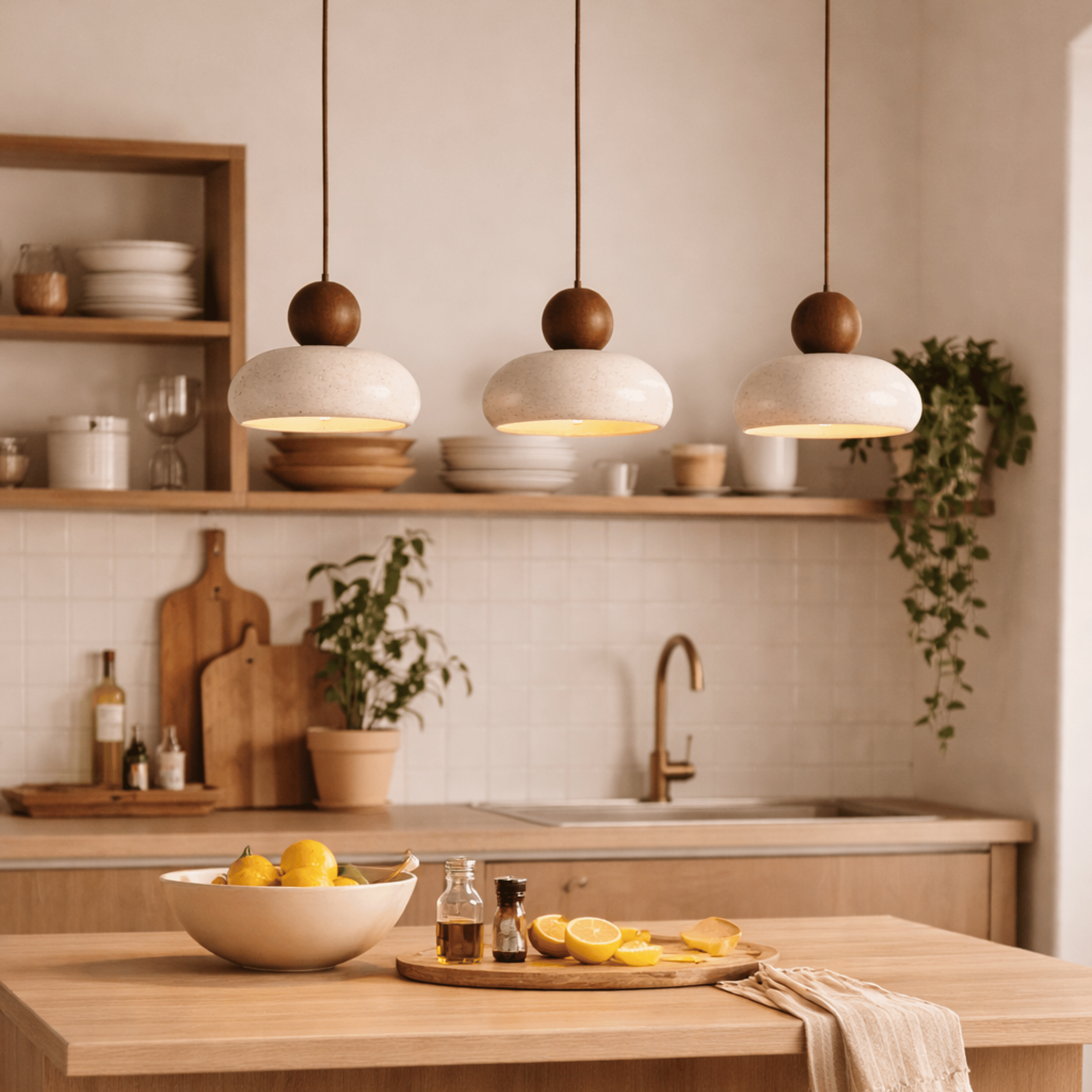 Sunlace Agate LED Pendant Light Natural Stone Minimalist Dining Room Bar — Light Wood Walnut