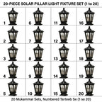 Stone Pillar Light Fixture Retro Pavilion-Style LED Solar & Hardwired Outdoor — Black Bronze Sets