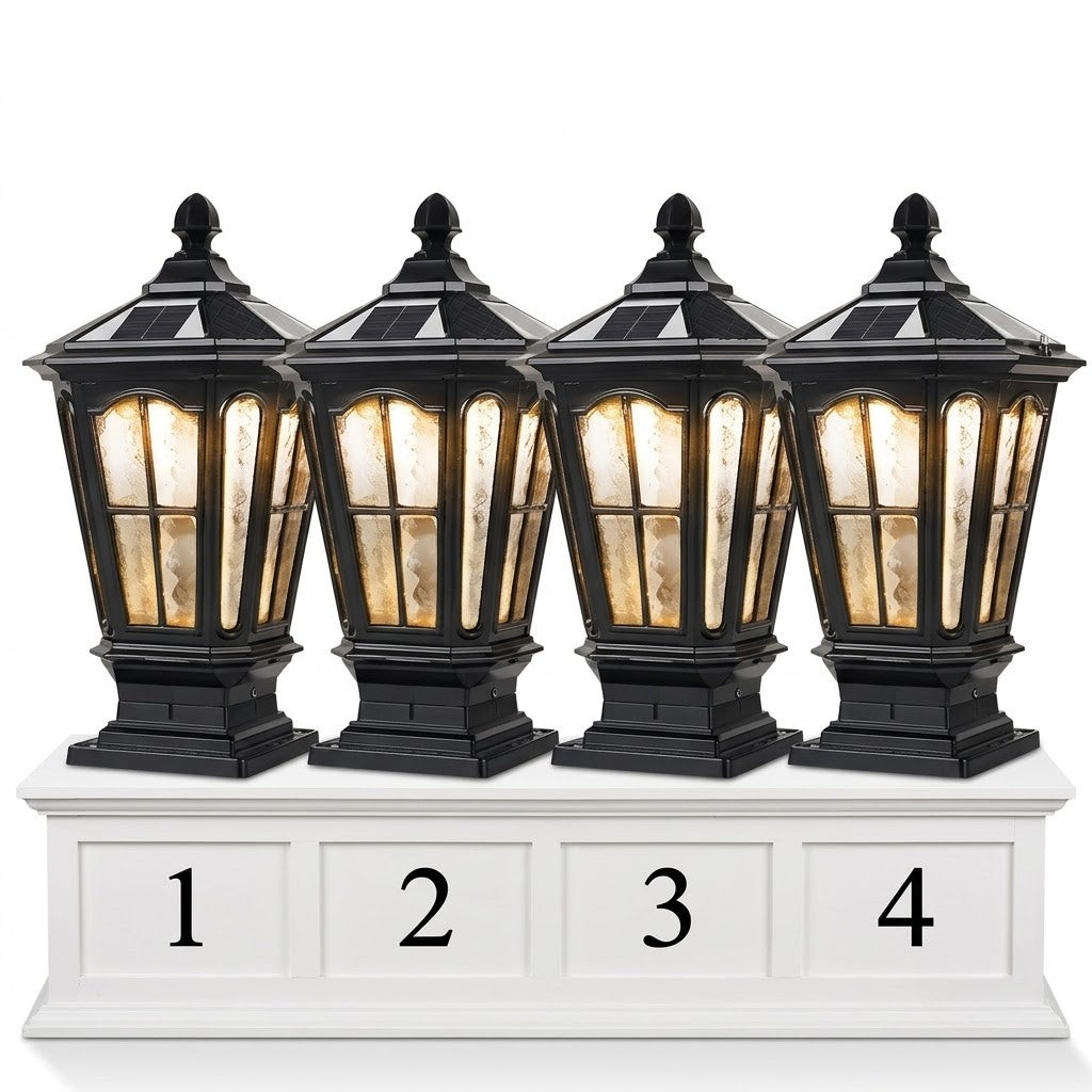 Stone Pillar Light Fixture Retro Pavilion-Style LED Solar & Hardwired Outdoor — Black Bronze Sets