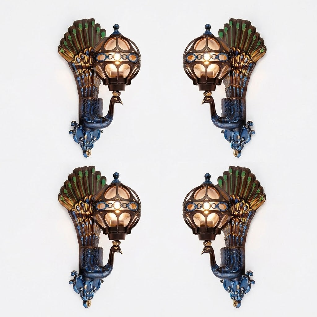 Peacock Outdoor Wall Light Retro European Aluminum Waterproof Hardwired — Black Bronze Sets