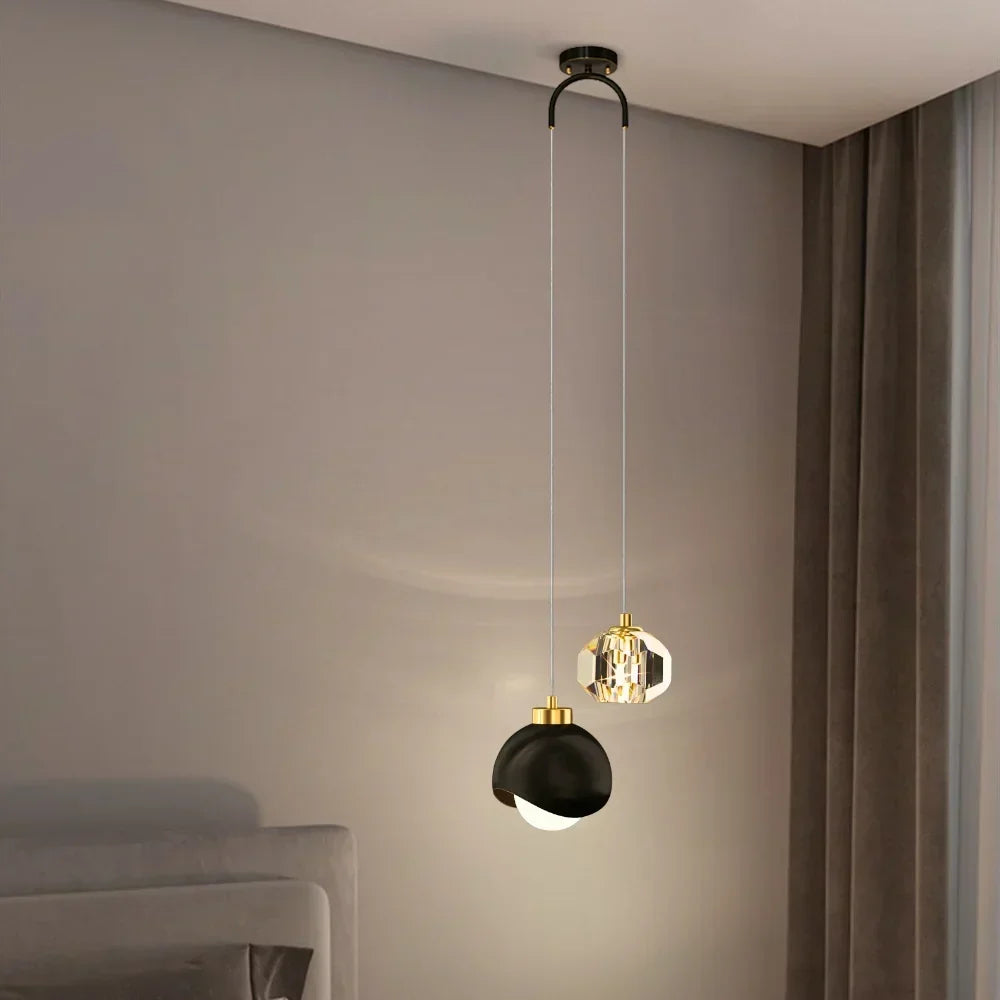 Crystal Mini Pendant Light Gold Dome Polished Dining Room Kitchen Island — Black Gold Warm White