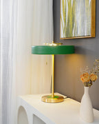 Mid-Century Round Table Lamp with Pull Chain Fabric Shade Warm LED Bedside Living Room — 3 Colors