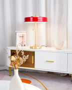 Mid-Century Round Table Lamp with Pull Chain Fabric Shade Warm LED Bedside Living Room — 3 Colors