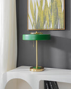 Mid-Century Round Table Lamp with Pull Chain Fabric Shade Warm LED Bedside Living Room — 3 Colors