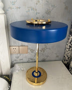 Mid-Century Round Table Lamp with Pull Chain Fabric Shade Warm LED Bedside Living Room — 3 Colors