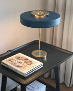 Mid-Century Round Table Lamp with Pull Chain Fabric Shade Warm LED Bedside Living Room — 3 Colors