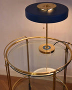 Mid-Century Round Table Lamp with Pull Chain Fabric Shade Warm LED Bedside Living Room — 3 Colors