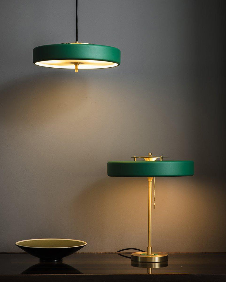 Mid-Century Round Table Lamp with Pull Chain Fabric Shade Warm LED Bedside Living Room — 3 Colors
