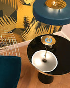 Mid-Century Round Table Lamp with Pull Chain Fabric Shade Warm LED Bedside Living Room — 3 Colors