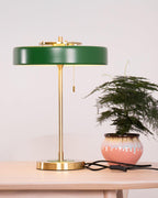 Mid-Century Round Table Lamp with Pull Chain Fabric Shade Warm LED Bedside Living Room — 3 Colors
