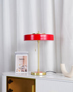Mid-Century Round Table Lamp with Pull Chain Fabric Shade Warm LED Bedside Living Room — 3 Colors