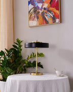 Mid-Century Round Table Lamp with Pull Chain Fabric Shade Warm LED Bedside Living Room — 3 Colors