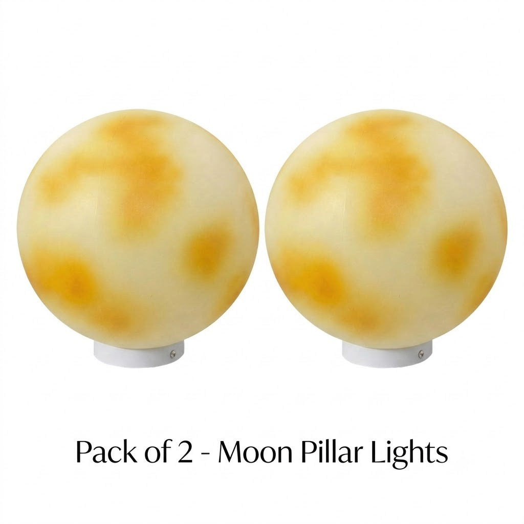 Moon-Shaped Outdoor Pillar Light LED Solar & Hardwired Driveway Garden — 8 to 16 Inch Sets