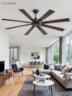Large Ceiling Fan No Light 8-Blade Reversible DC Motor 6-Speed Indoor Outdoor Patio Living Room Garage — 52 to 72 Inch