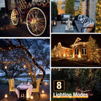 Solar fairy lights copper wire warm white outdoor waterproof garden — evening lifestyle photo