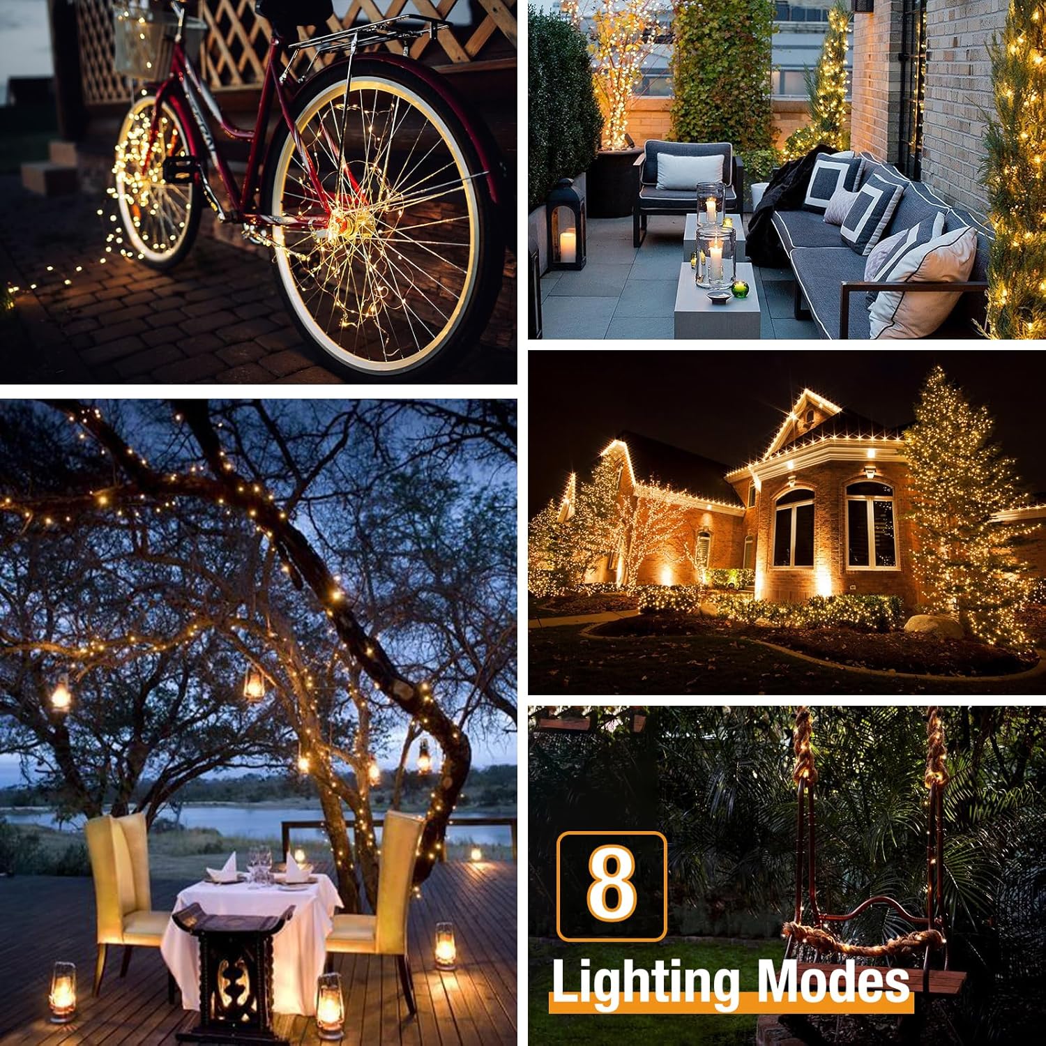 Solar fairy lights copper wire warm white outdoor waterproof tree — wrapped around garden tree