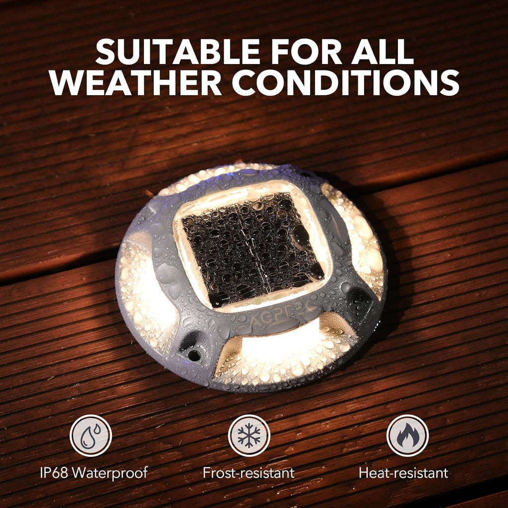 Solar driveway marker lights IP68 warm white LED flush mount outdoor — close-up detail