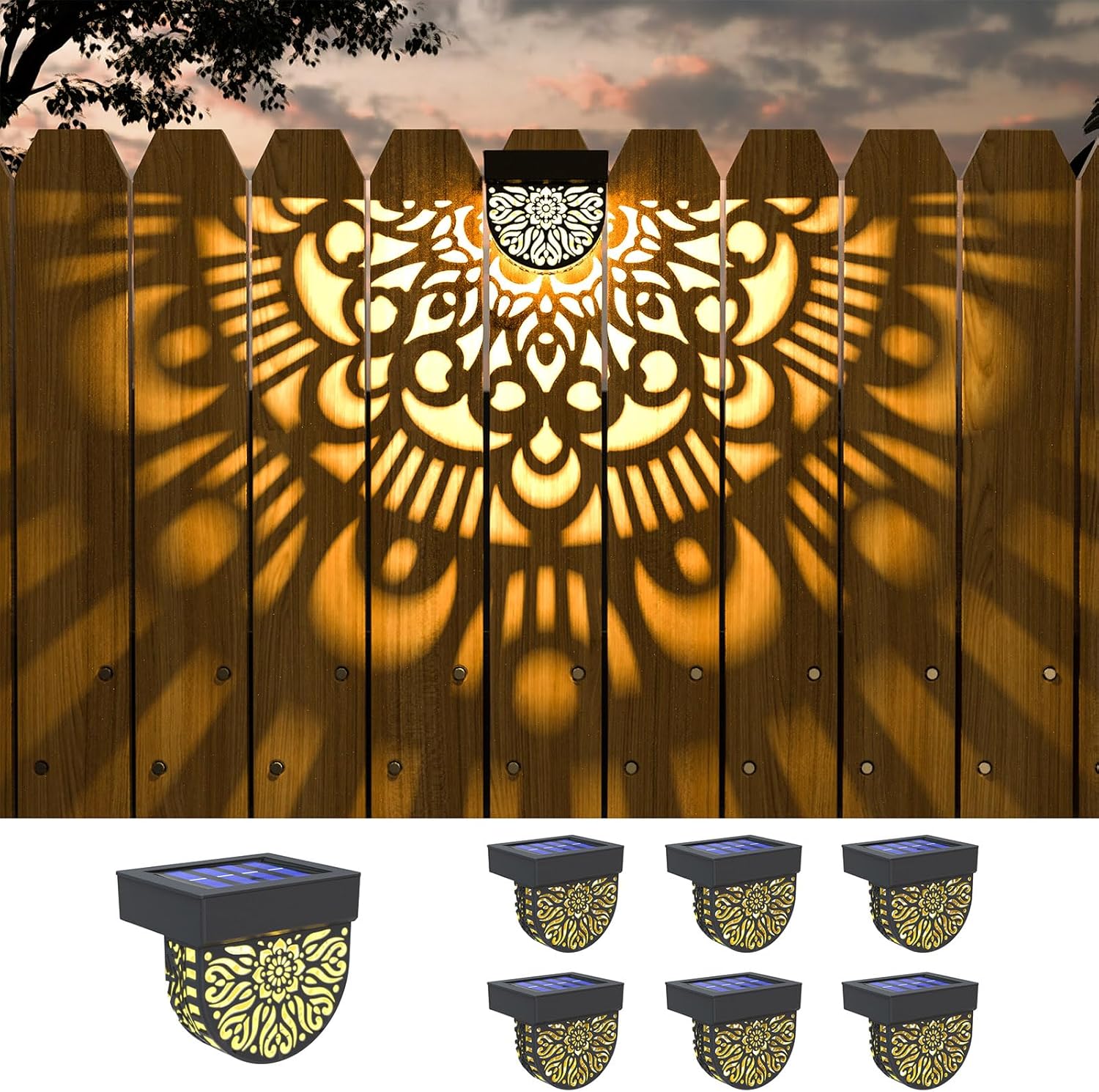Solar mandala decorative wall light metal waterproof outdoor fence garden — 1, 2 and 4-pack
