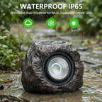 Solar rock garden lights decorative fake stone warm white outdoor — installed in garden bed
