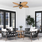 Tropical Palm Leaf Blade Ceiling Fan No Light Damp Rated Outdoor Indoor Pull Chain 52 Inch — Bronze