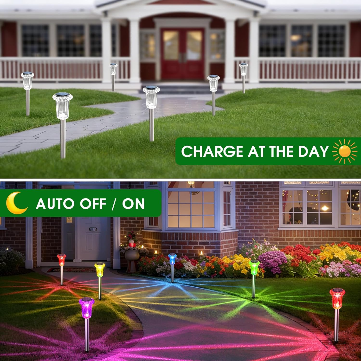 Solar Garden Stake Lights RGB Color Changing IP65 Outdoor Lawn Decorative — 8, 12 & 16-Pack