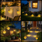 Solar hanging outdoor lantern warm amber LED waterproof garden — garden pathway installation