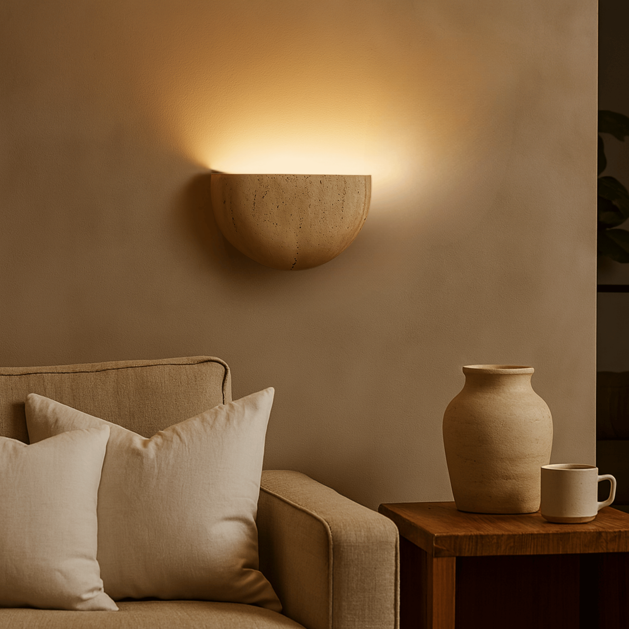 Wabi-Sabi Travertine Stone Wall Lamp Minimalist Modern Sconce Bedroom Living Room