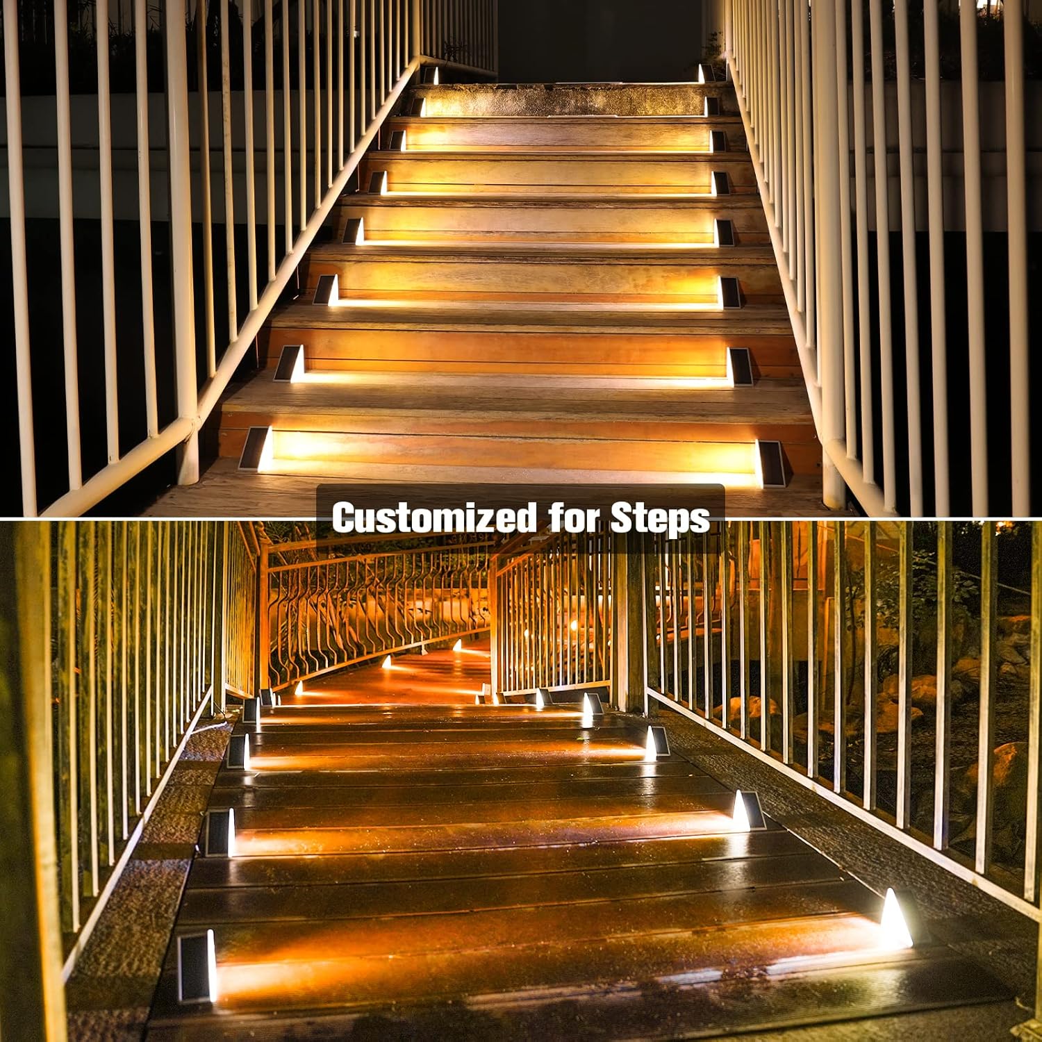 Solar recessed stair step lights IP67 outdoor waterproof in-ground — flush-mount installation detail