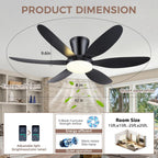 Low Profile Flush Mount Ceiling Fan with LED Light Dimmable Remote Noiseless Bedroom — 36 to 46 Inch