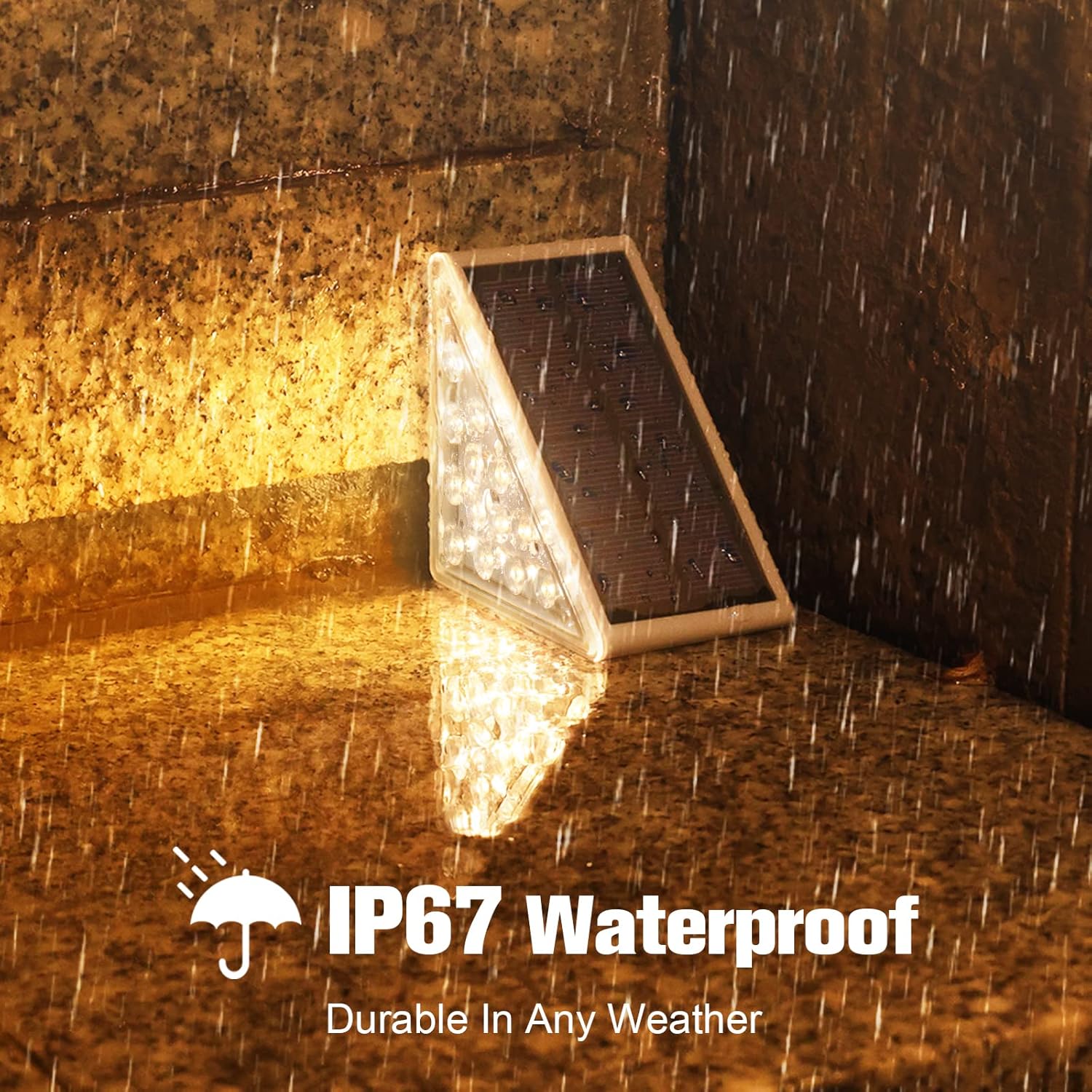 Solar recessed stair step lights IP67 outdoor waterproof — stairway illuminated at night
