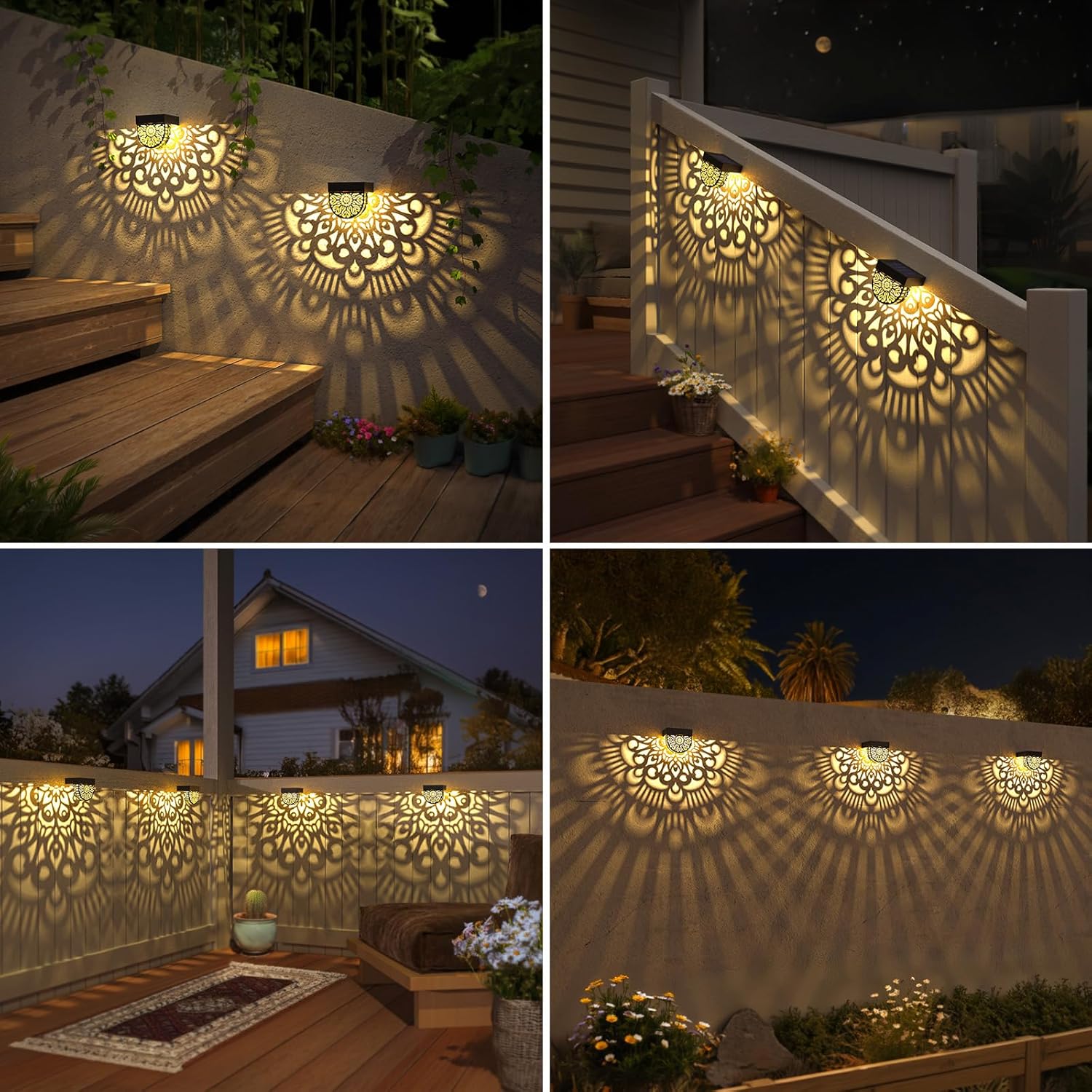 Solar mandala decorative wall light metal waterproof outdoor — 1-pack 2-pack 4-pack options