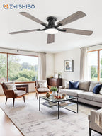 52-Inch Ceiling Fan with LED Light Dimmable App Remote Flush Mount Reversible DC Motor — Black Brown