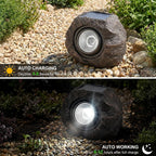 Solar rock garden lights decorative fake stone warm white outdoor — stone light close-up detail