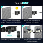 Solar motion security flood light 3-head 182 LED IP65 outdoor — adjustable head angle detail