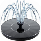 Solar birdbath fountain with LED light outdoor garden — lifestyle photo birds bathing