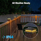 Solar fence post cap lights warm amber LED waterproof outdoor — amber glow illuminated at night