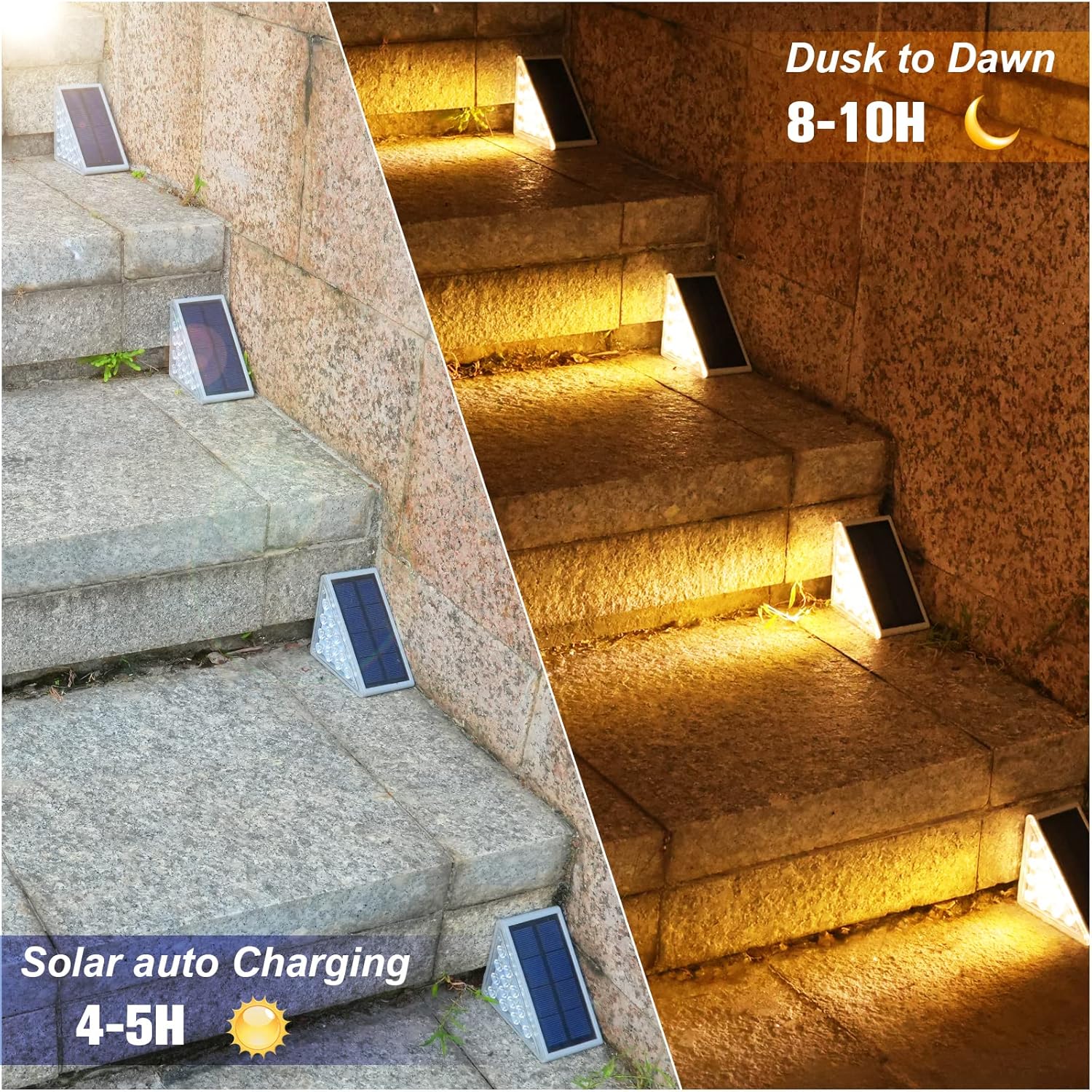 Solar recessed stair step lights IP67 outdoor waterproof in-ground — 4, 6, 8 and 12-pack