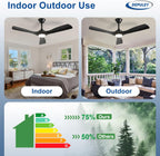 Ceiling Fan with LED Light 6-Speed DC Motor Indoor Outdoor Remote Dimmable — Black Walnut 42 to 52 Inch