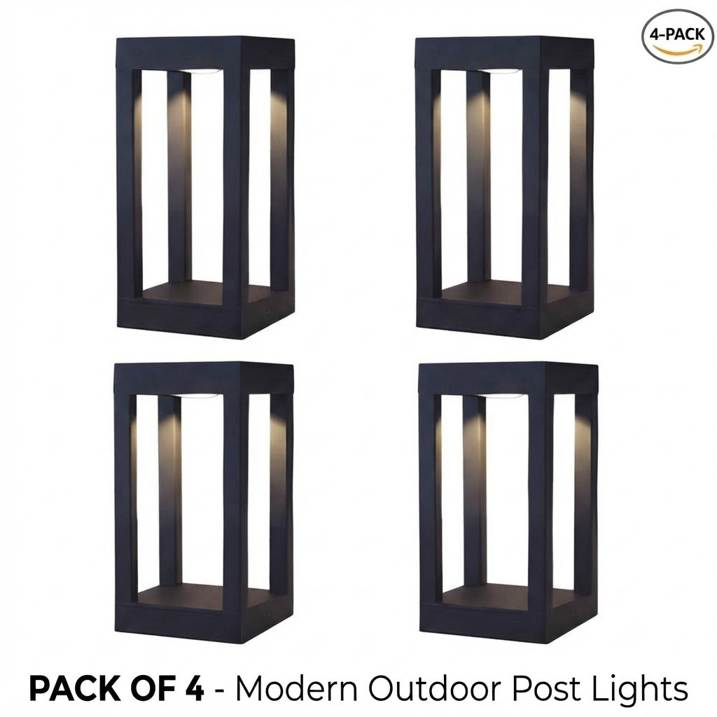 LED Bollard Garden Light Black Aluminum Square Landscape Pathway Hardwired — 31 Inch Sets