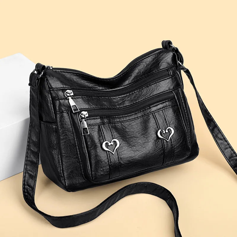 Leather Multi-Pockets Crossbody Bag