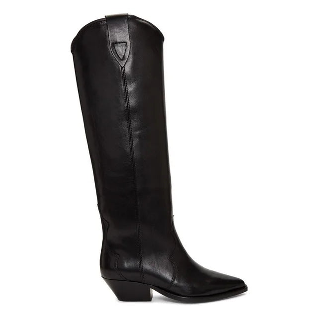 Women's Chunky Heel Western Cowboy Boots - Suede Leather Pointed Toe