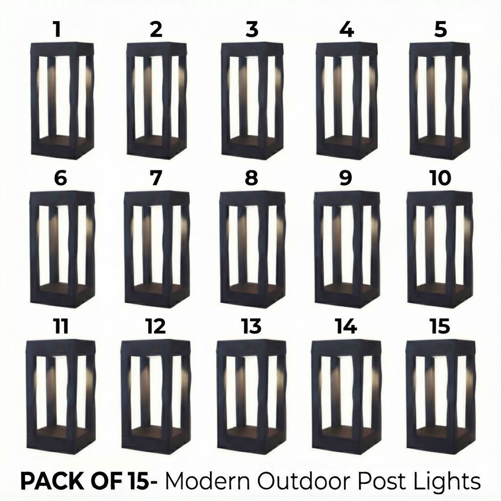 LED Bollard Garden Light Black Aluminum Square Landscape Pathway Hardwired — 31 Inch Sets