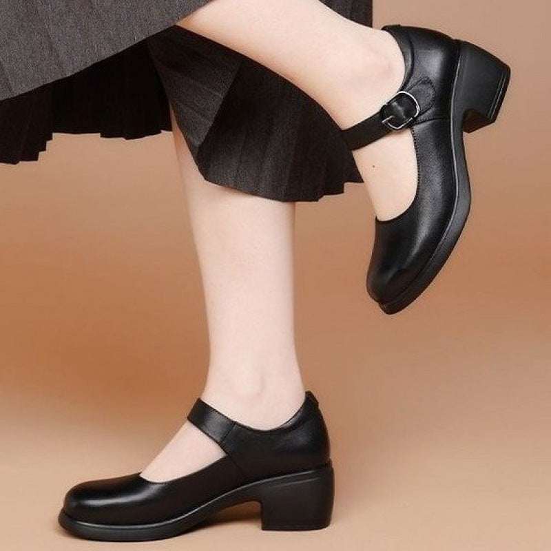 Round headed retro mid heel women's comfortable casual work dance shoes