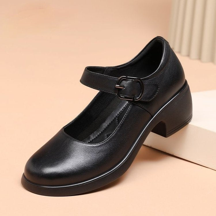 Round headed retro mid heel women's comfortable casual work dance shoes