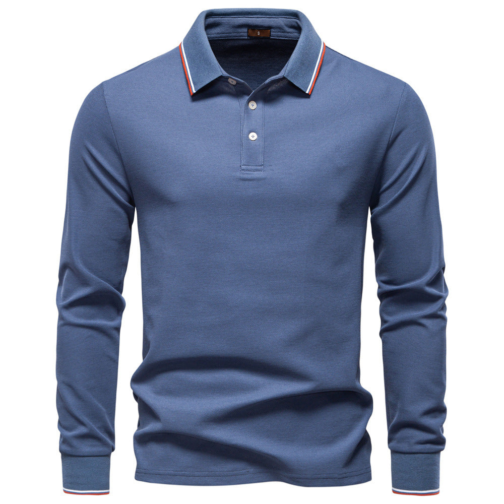 Men's Long Sleeve Polo Shirt - Solid Color Collared T-Shirt