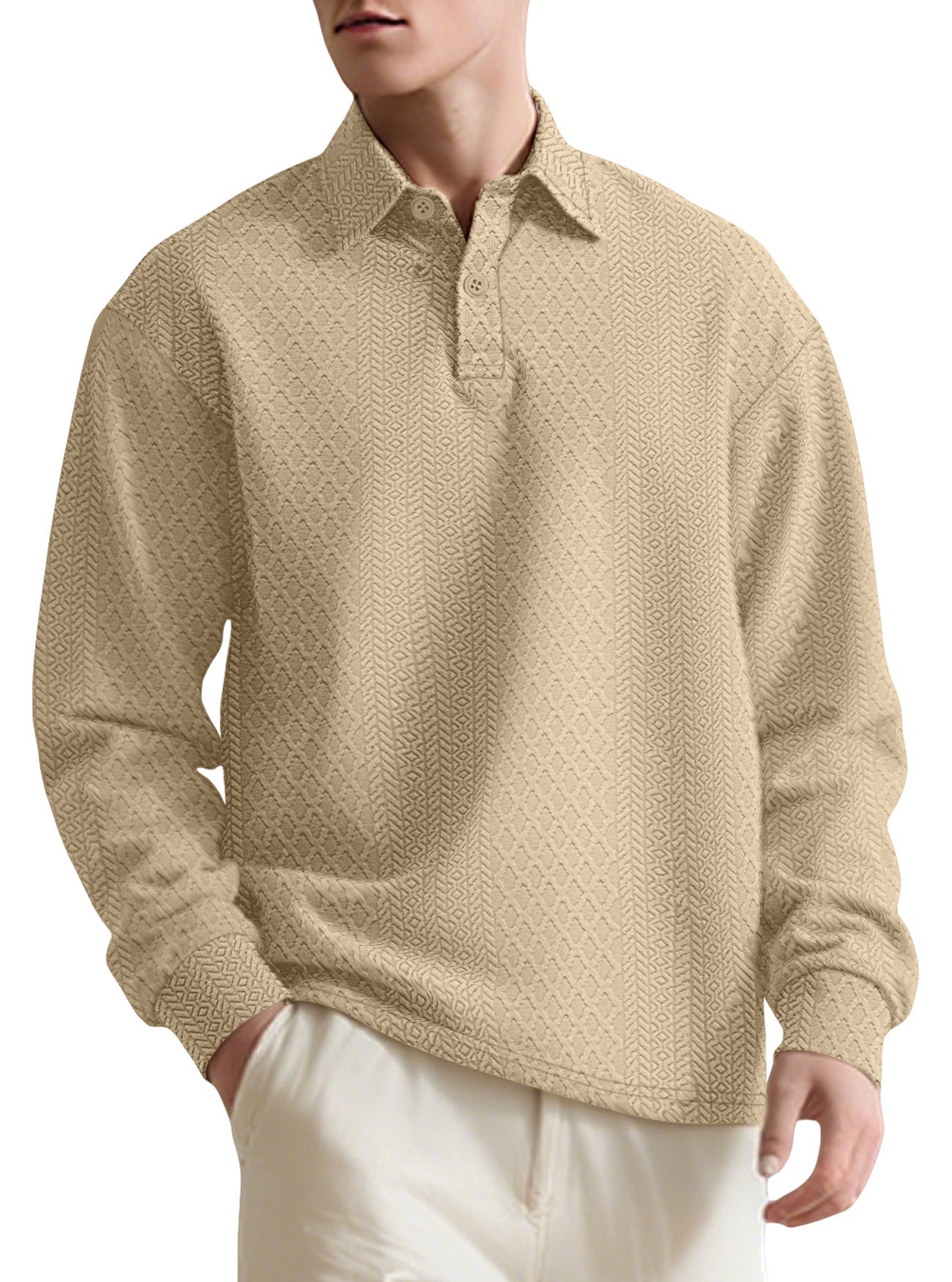 Men's Long Sleeve Polo Shirt Loose Casual Cotton Sweatshirt